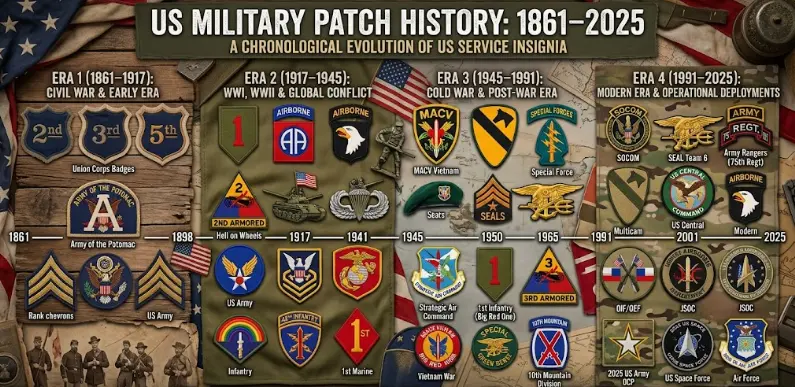 Timeline history of US military patches Civil War to the modern era.