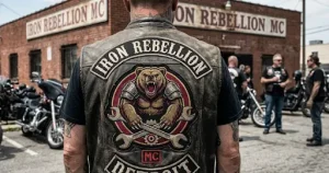 Custom biker patches worn by MC members