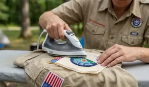 How to attach Boy Scout patches using the iron-on technique with a pressing cloth