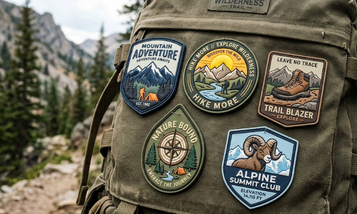 PVC patches attached to a hiking backpack
